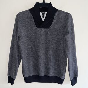 HM Gray Black Long Sleeve Sweater Men Size XS Top Fold Over Neckline Pullover